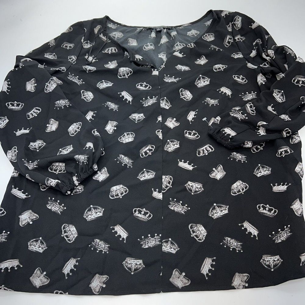 Thakoon For Design Nation Women's Crown Print Blouse Top Black Size L